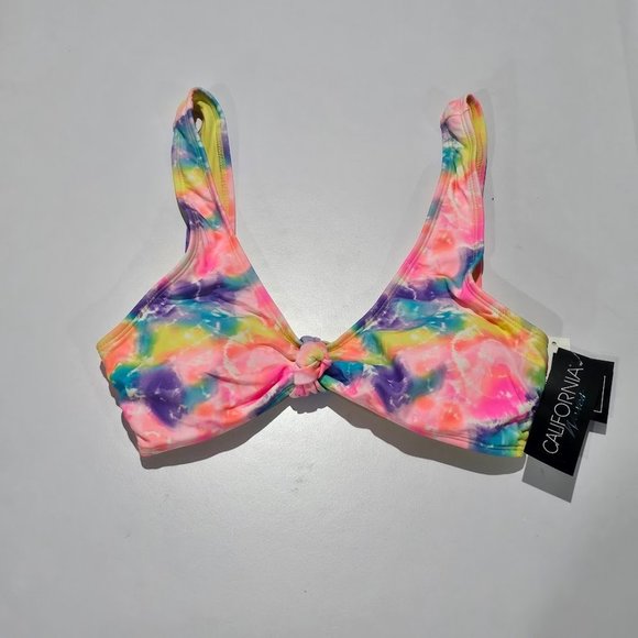 California Waves Tie Dyed Knotted Bralette Bikini Top - Picture 5 of 9